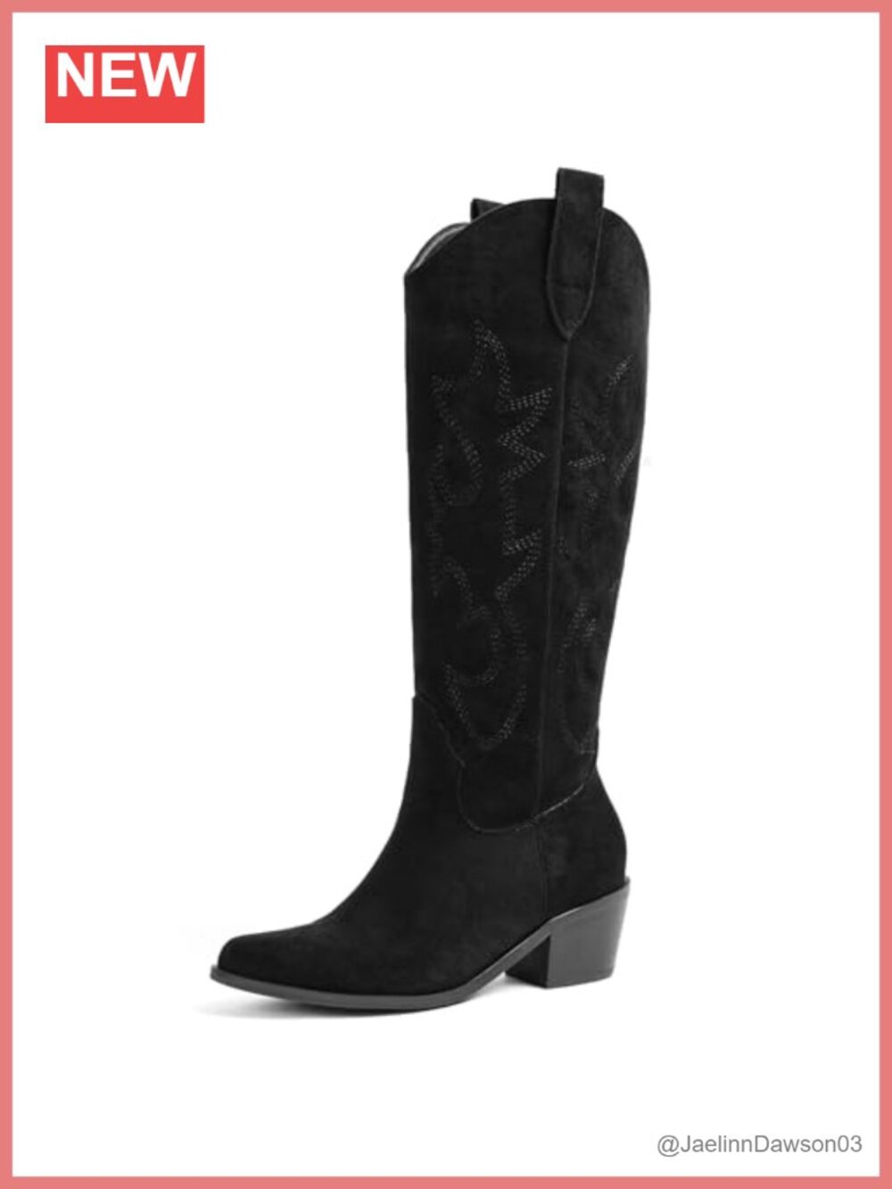 Embroidered Pull-On Knee High Western Cowgirl Boots Chunky Stacked Heel Women